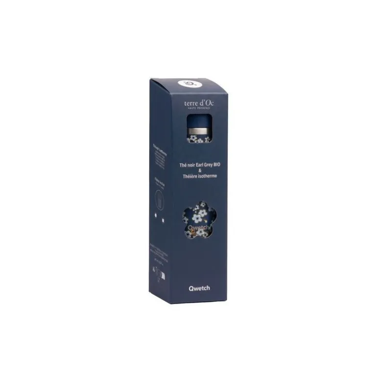 Coffret théière isotherme fleurs bleu 40 cl + thé noir bergamote 25 g
