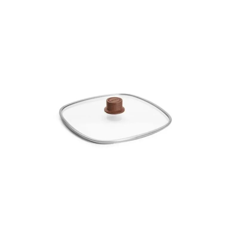 Couvercle en verre de sécurité bouton bois 28 x 28 cm