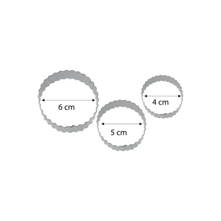 Lot de 3 emporte-pièces inox rond cannelé de 4, 5 et 6 cm