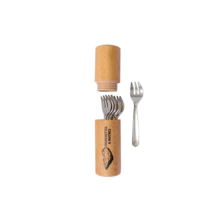 Lot de 6 fourchettes à huitres avec fourreau