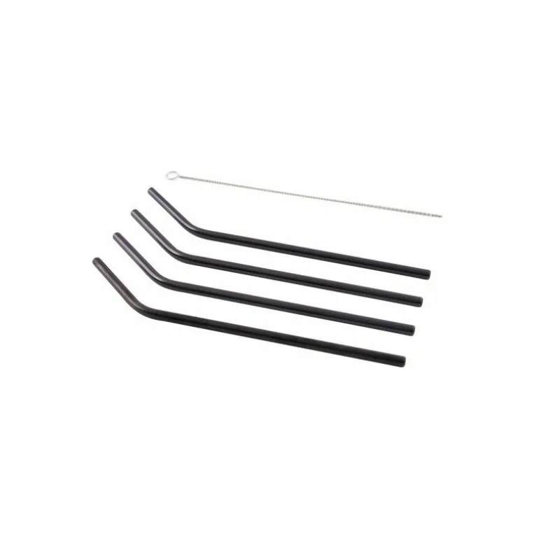 Paille inox noir avec brosse de nettoyage - par 4