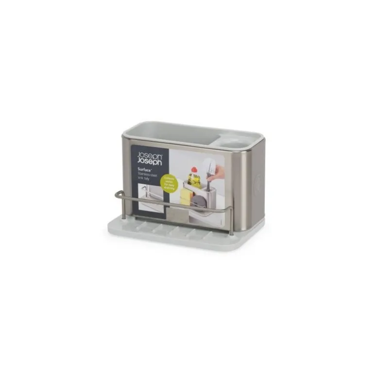 Porte éponge inox et gris béton 18 x 12 cm