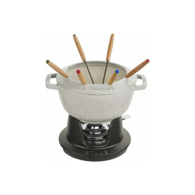 Service à fondue fonte truffe blanche Ø 20 cm