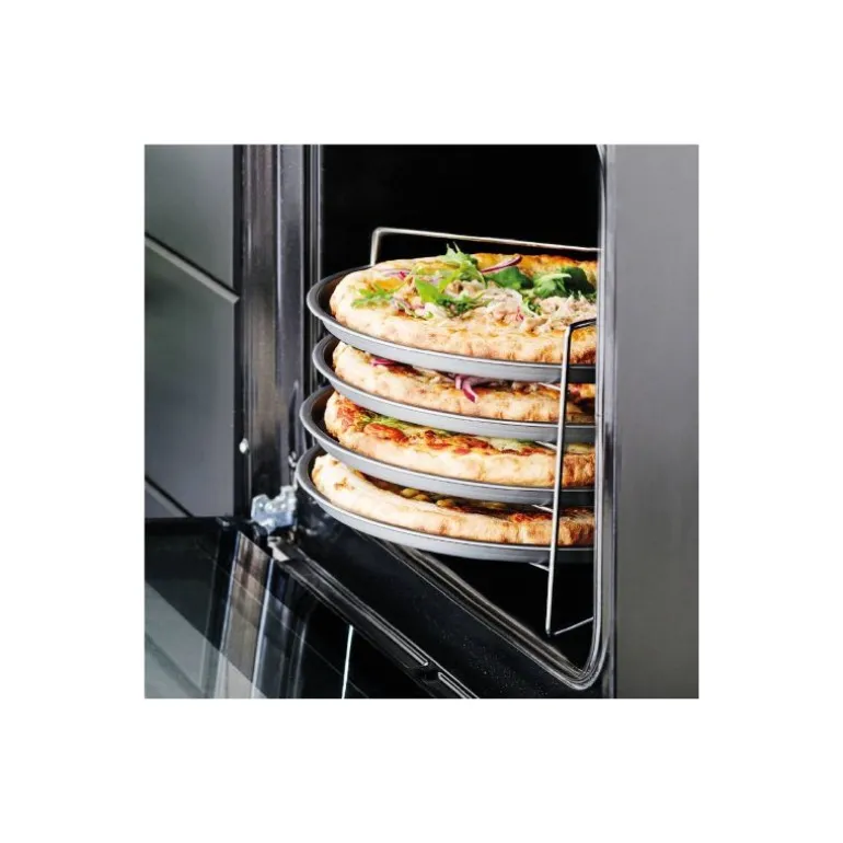 Support avec 4 plaques à pizza acier antiadhésif